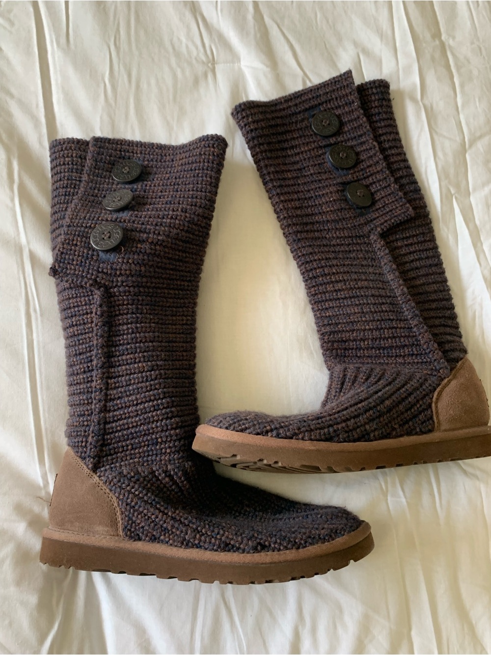 UGG Australia Brown Multi-Color Knit Mid-Calf Button Women’s Cardy Boots Size 8